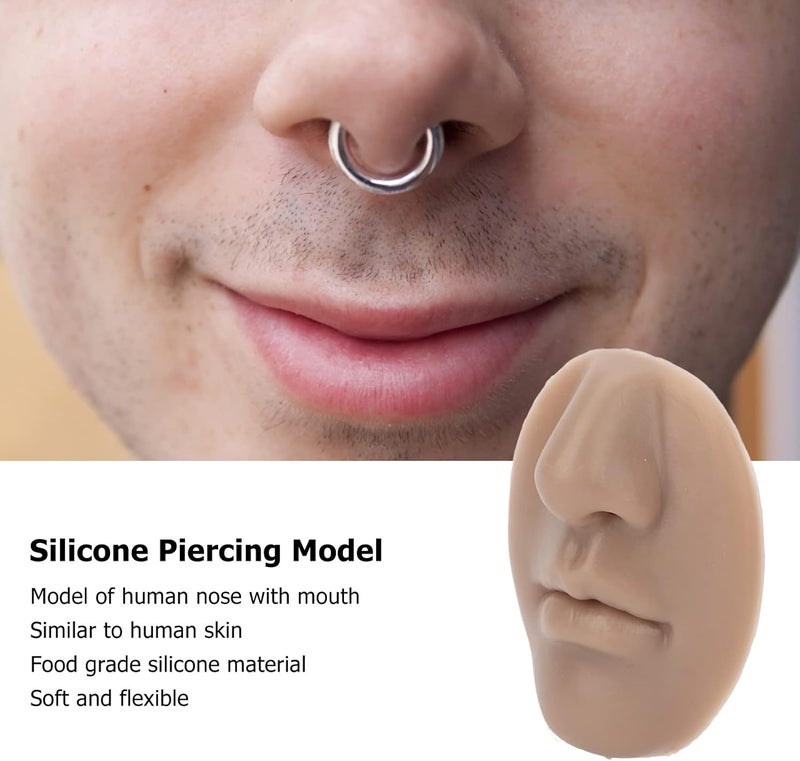 woobles 3pcs Silicone Nose Model, Reused Soft Nose Mold with Mouth Soft Elastic for Earrings Jewelry Display Rubber Nose for Piercing Practice (Dark Skin Color) - Image 4